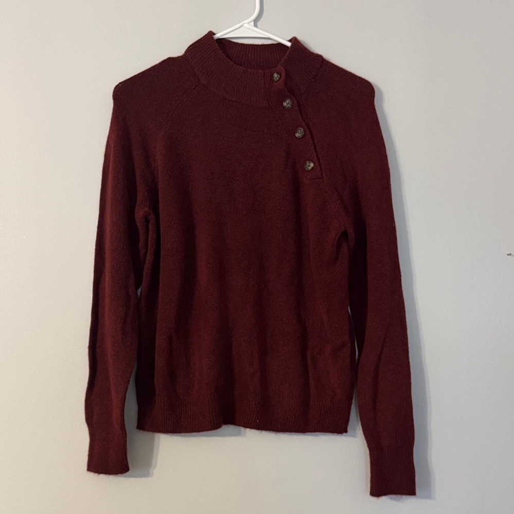 J. Crew Burgundy Button
Sweater in Extra Soft Yarn